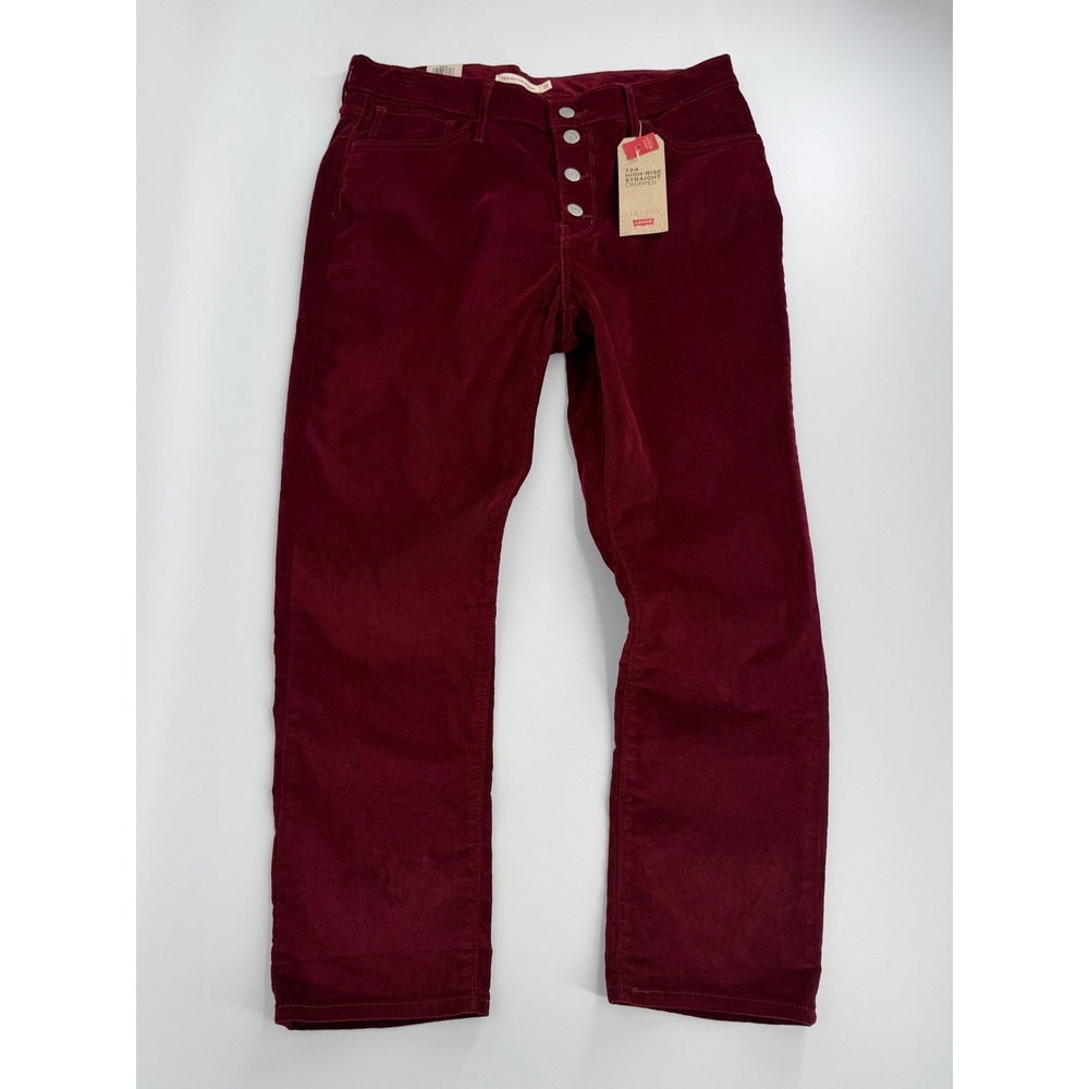 Levis 724 High Rise Straight Cropped Corduroy Pants Burgundy Red W31 Size 12